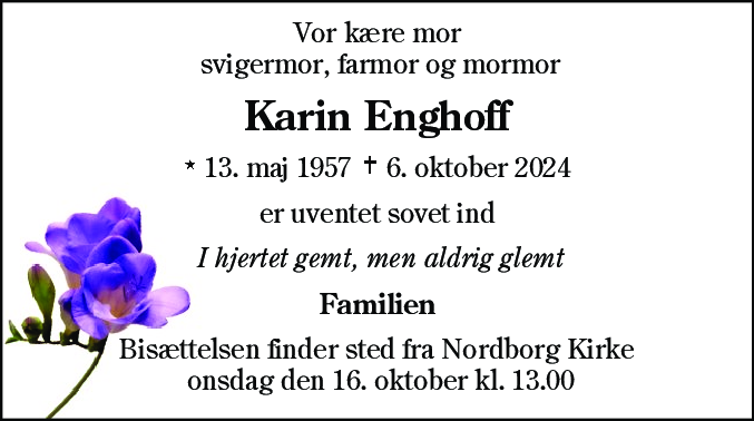 Dødsannonce for Karin Enghoff