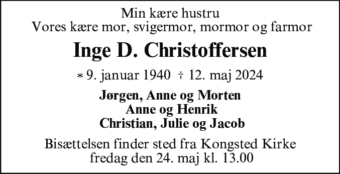 Dødsannonce for Inge Dahlmann Christoffersen
