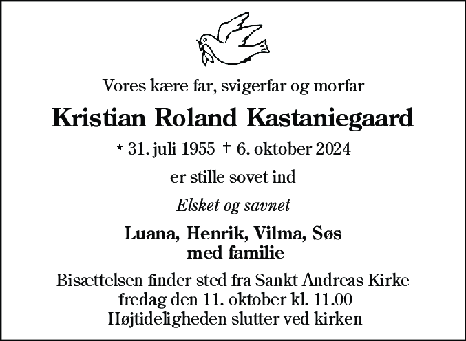 Dødsannonce for Kristian Roland Kastaniegaard