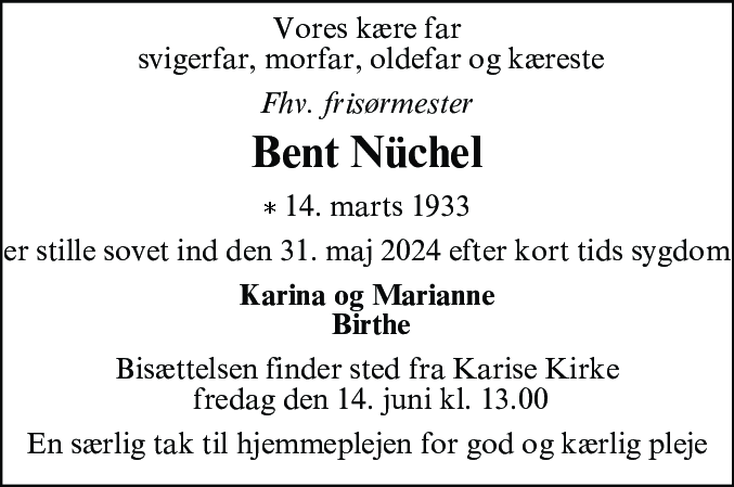 Dødsannonce for Bent Nüchel