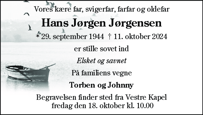 Dødsannonce for Hans Jørgen Jørgensen
