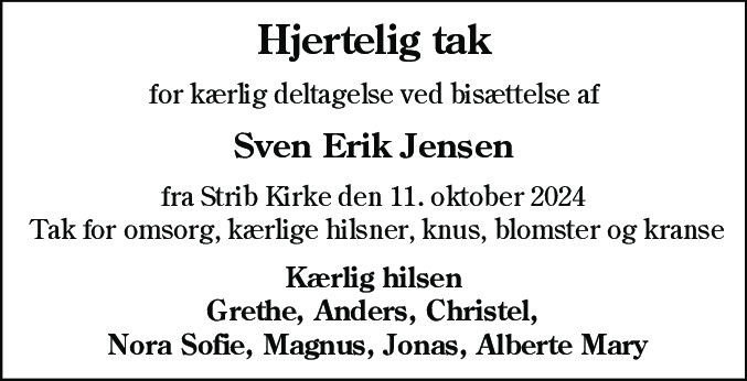 Dødsannonce for Sven Erik Jensen