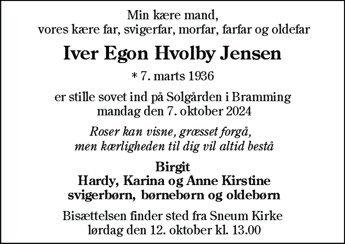 Dødsannonce for Iver Egon Hvolby Jensen