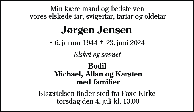 Dødsannonce for Jens Jørgen Jensen