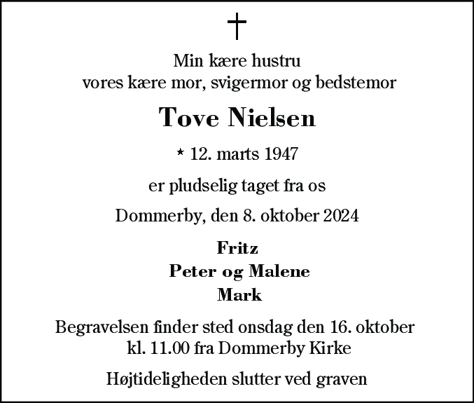 Dødsannonce for Tove Nielsen