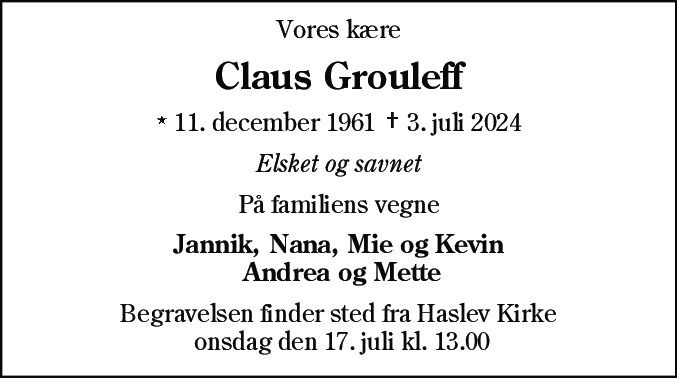 Dødsannonce for Claus Grouleff