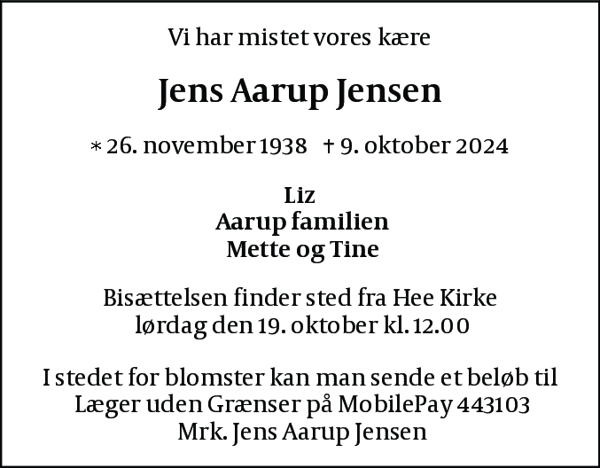 Dødsannonce for Jens Aarup Jensen