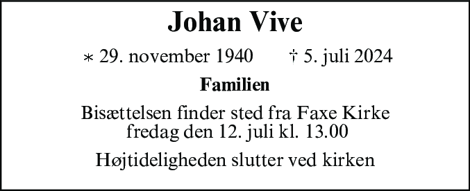 Dødsannonce for Johan Vive