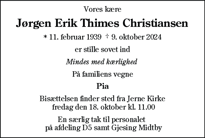 Dødsannonce for Jørgen Erik Thimes Christiansen