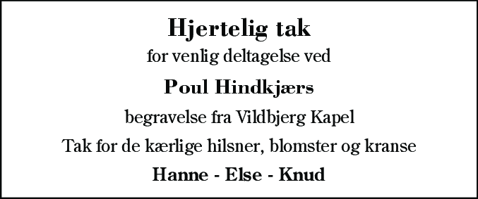 Dødsannonce for Poul Hindkjær