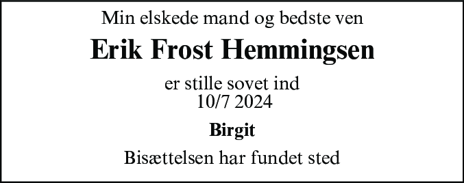 Dødsannonce for Erik Frost Hemmingsen
