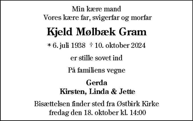 Dødsannonce for Kjeld Mølbæk Gram