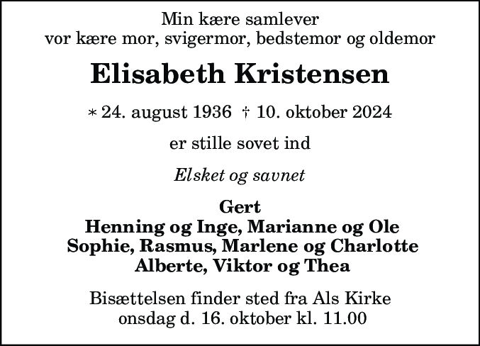 Dødsannonce for Elisabeth Kristensen