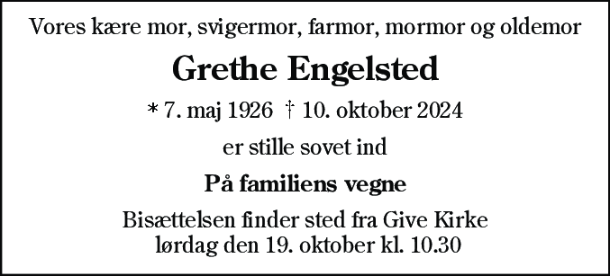 Dødsannonce for Grethe Engelsted