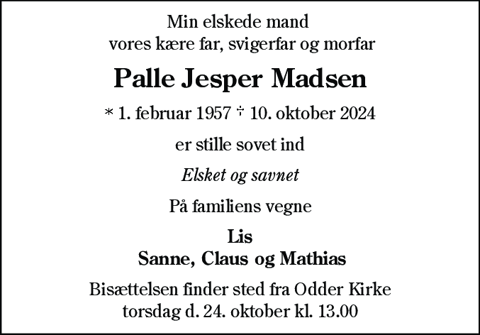 Dødsannonce for Palle Jesper Madsen
