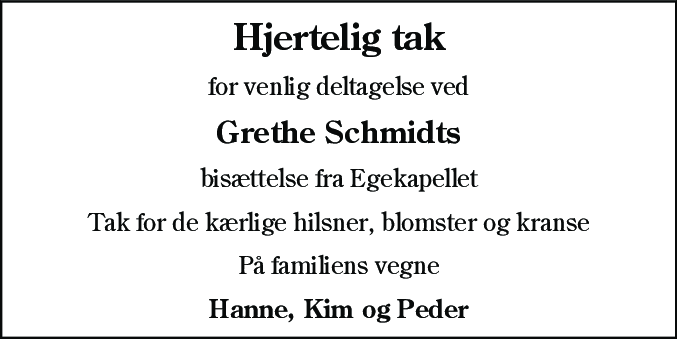 Dødsannonce for Grethe Schmidt
