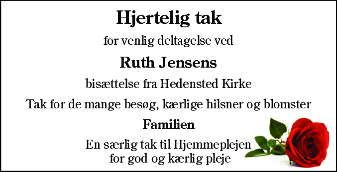 Dødsannonce for Ruth Jensen