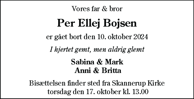 Dødsannonce for Per Ellej Bojsen