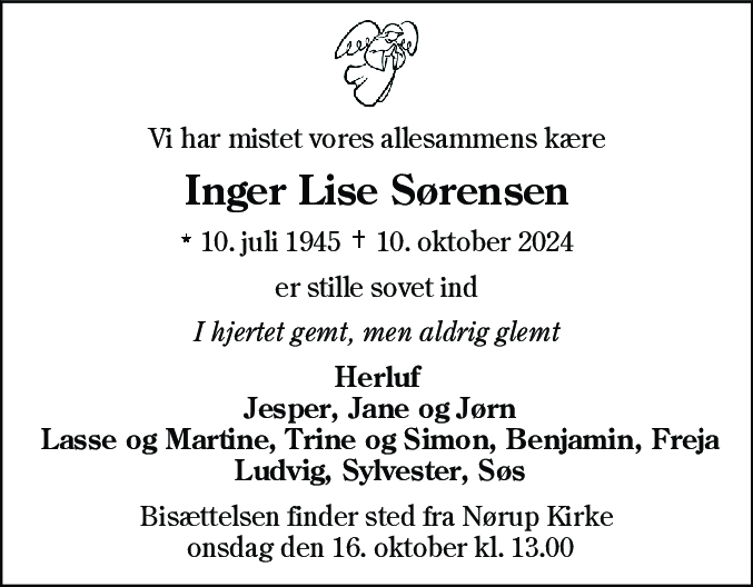 Dødsannonce for Inger Lise Sørensen