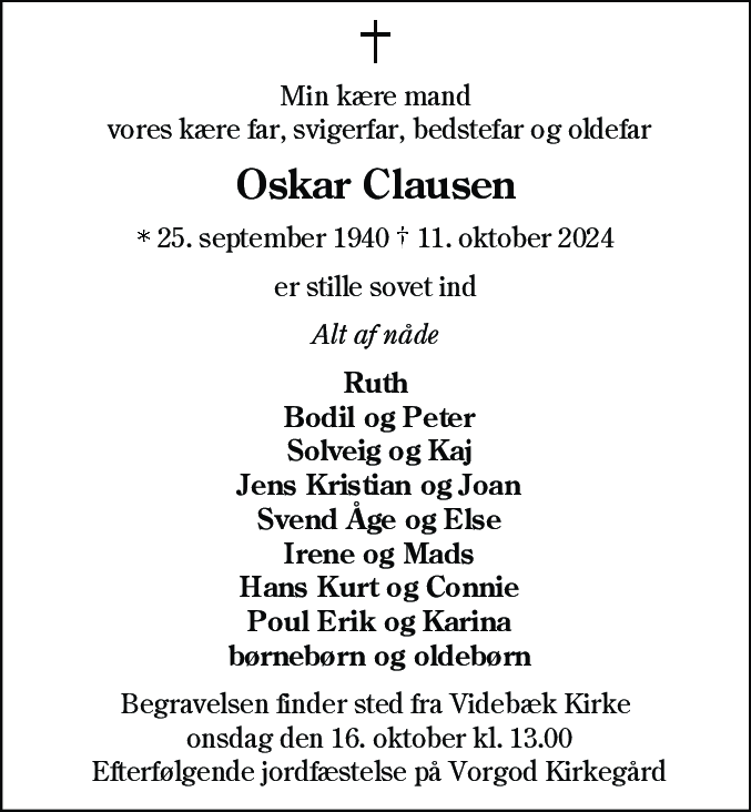 Dødsannonce for Oskar Clausen