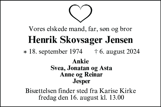 Dødsannonce for Henrik Skovsager Jensen