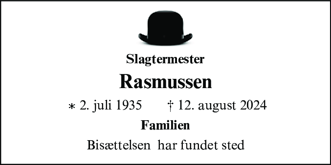 Dødsannonce for Erik Edvard Rasmussen