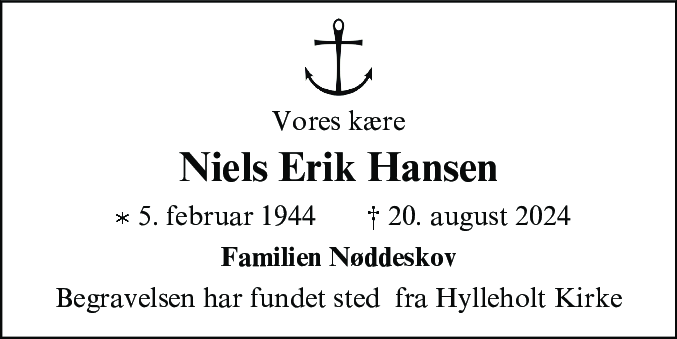 Dødsannonce for Niels Erik Hansen