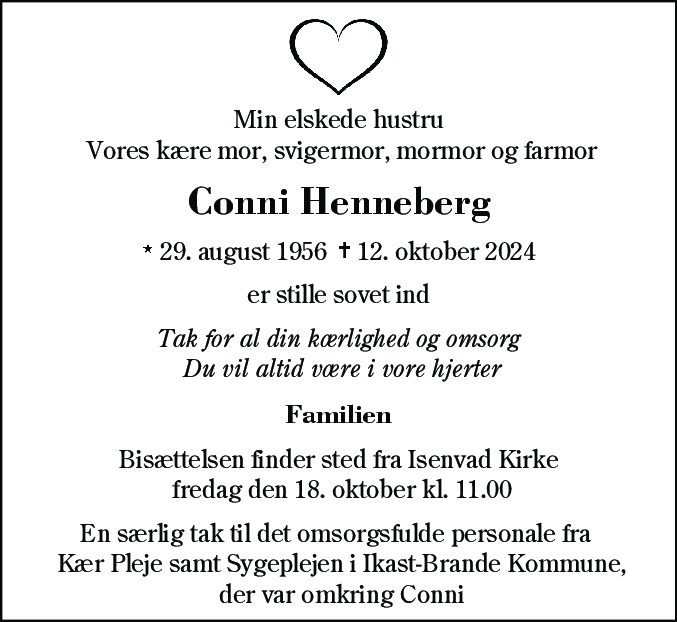 Dødsannonce for Conni Henneberg