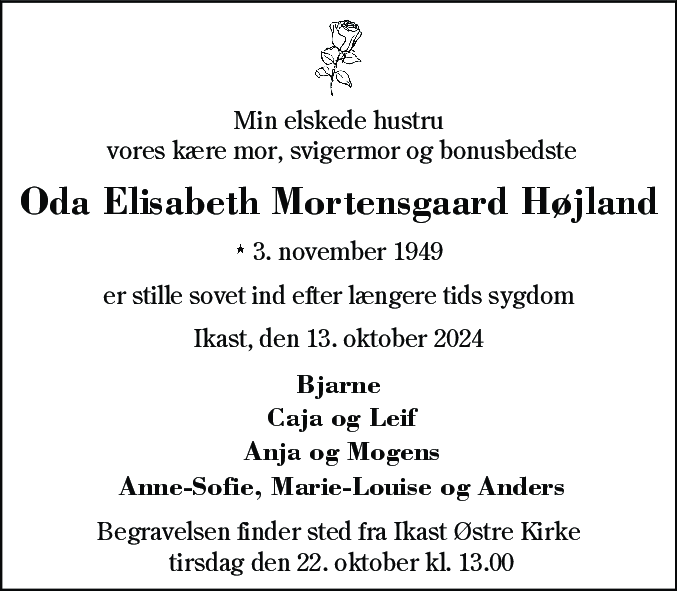 Dødsannonce for Oda Elisabeth Højland