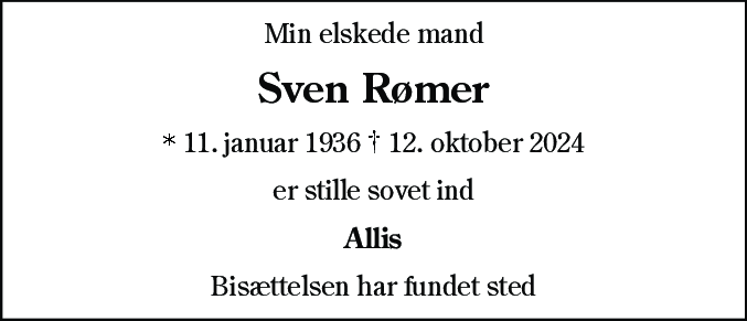 Dødsannonce for Sven Rømer