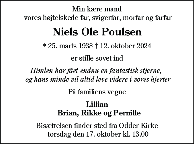 Dødsannonce for Niels Ole Poulsen