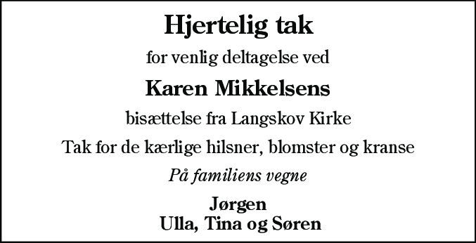 Dødsannonce for Karen Gunda Mikkelsen