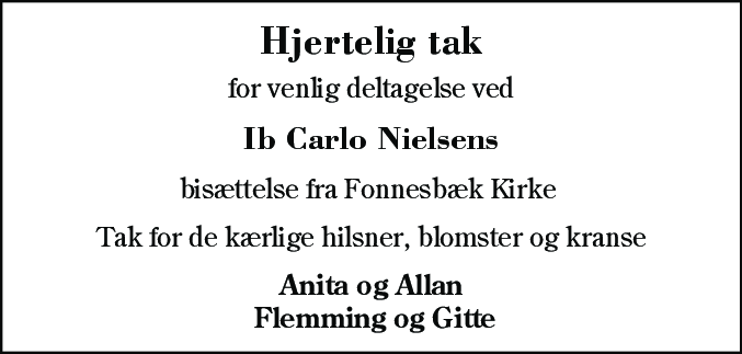 Dødsannonce for Ib Carlo Nielsen