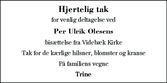 Dødsannonce for Per Ulrik Olesen