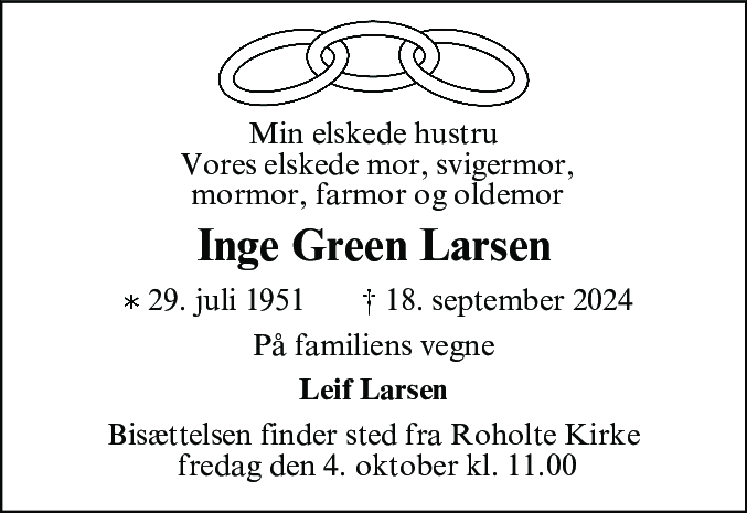 Dødsannonce for Inge Green Larsen