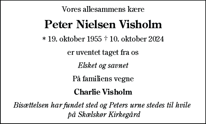Dødsannonce for Peter Nielsen Visholm