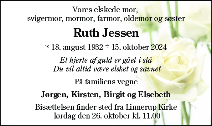 Dødsannonce for Ruth Jessen