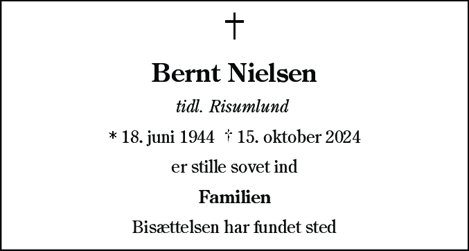 Dødsannonce for Bernt Nielsen