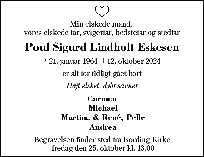 Dødsannonce for Poul Sigurd Lindholt Eskesen