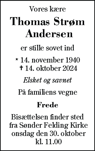 Dødsannonce for Thomas Strøm Andersen