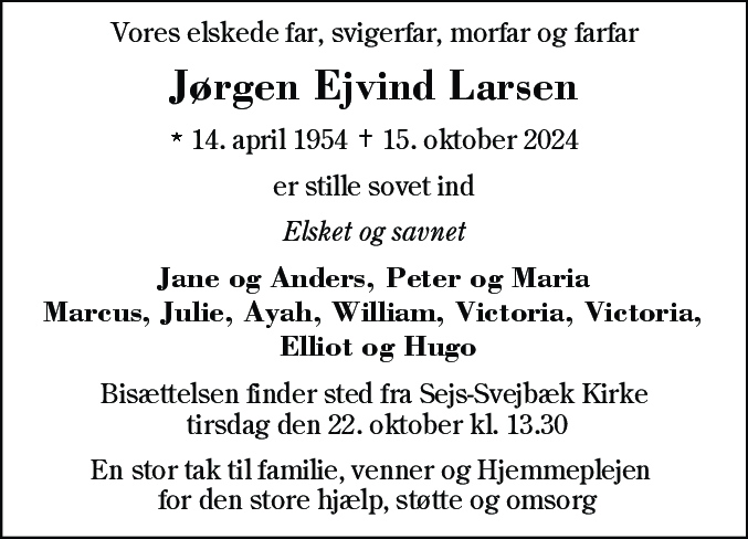 Dødsannonce for Jørgen Ejvind Larsen