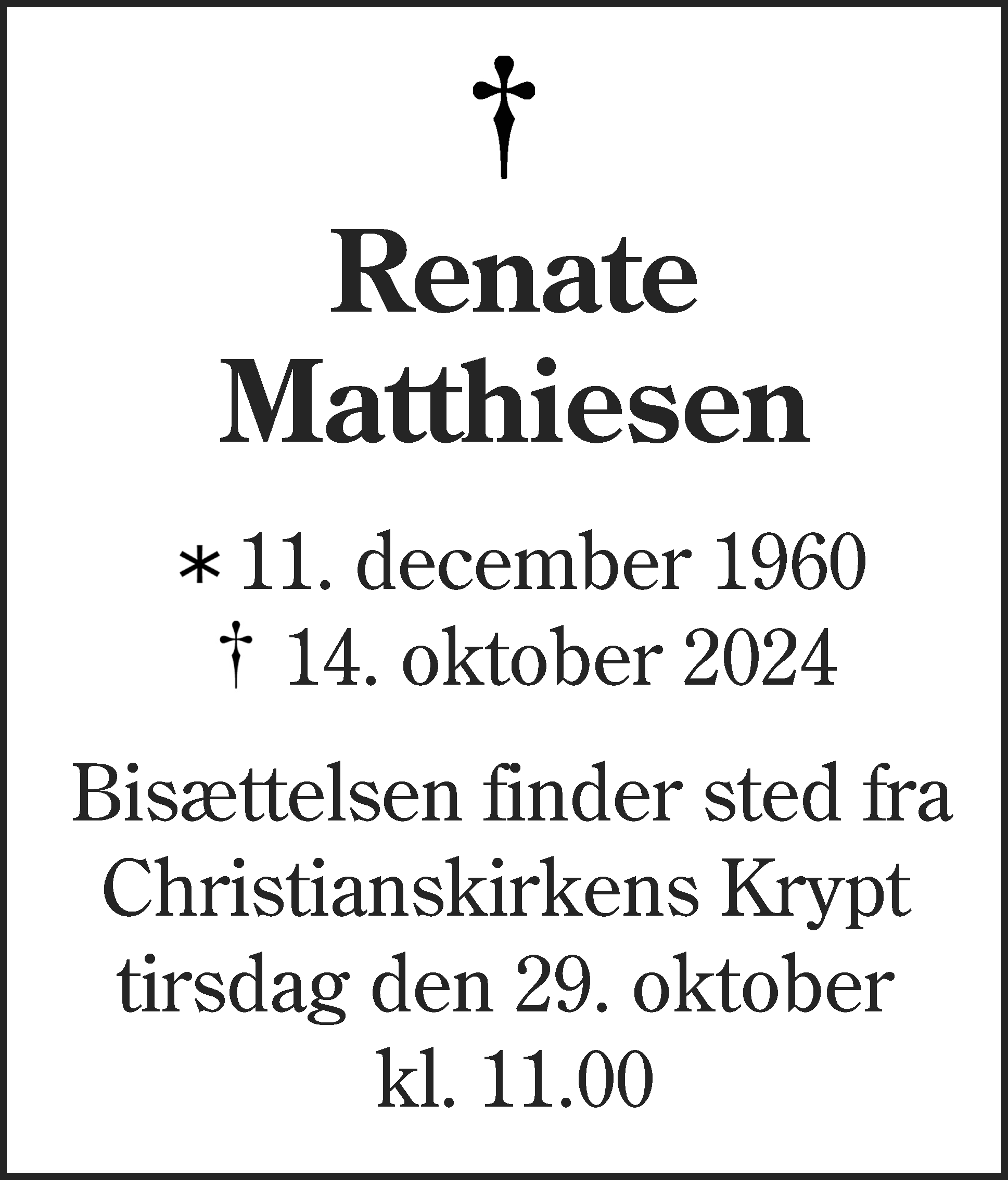 Dødsannonce for Renate Matthiesen