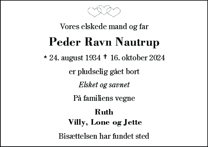 Dødsannonce for Peder Ravn Nautrup