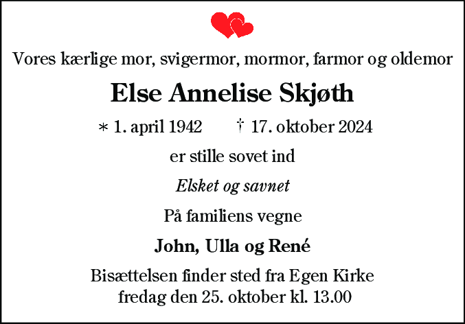 Dødsannonce for Else Annelise Skjøth