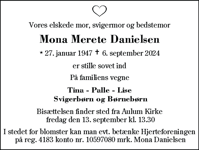 Dødsannonce for Mona Merete Danielsen