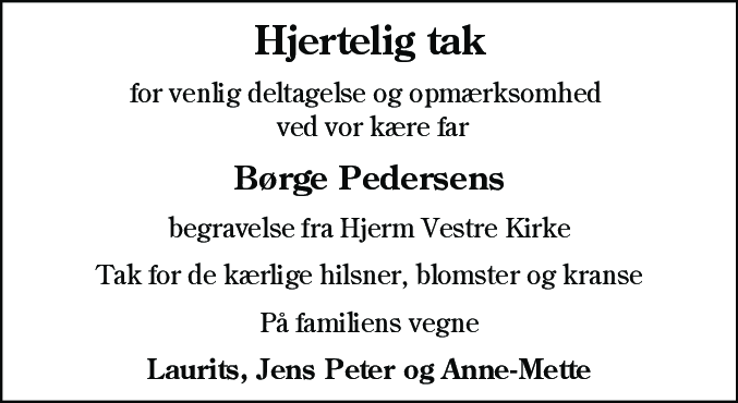 Dødsannonce for Børge Pedersen