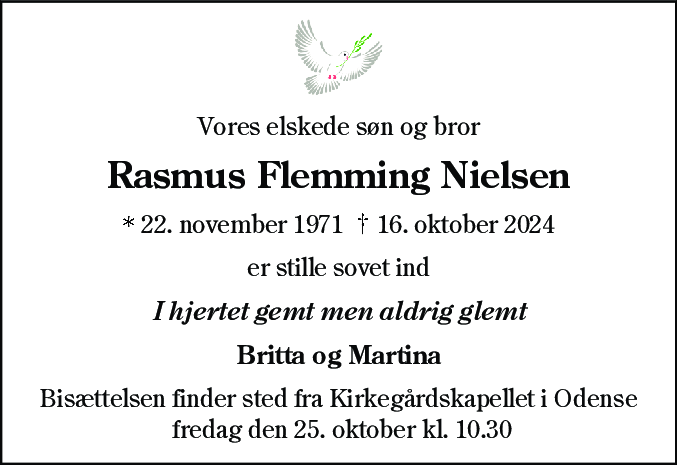 Dødsannonce for Rasmus Flemming Nielsen