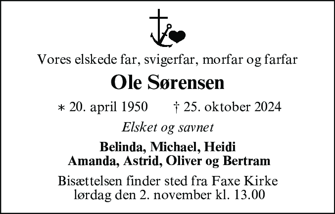 Dødsannonce for Ole Sørensen