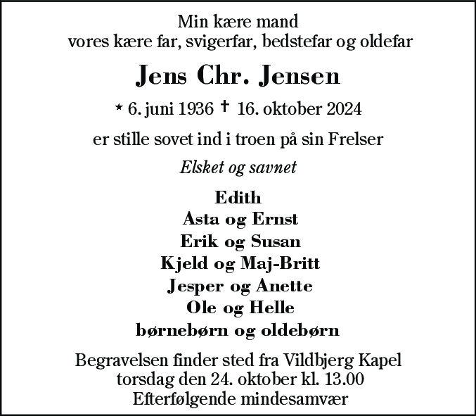Dødsannonce for Jens Kristian Jensen