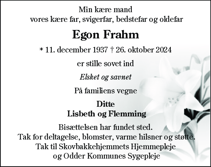 Dødsannonce for Egon Marius Frahm